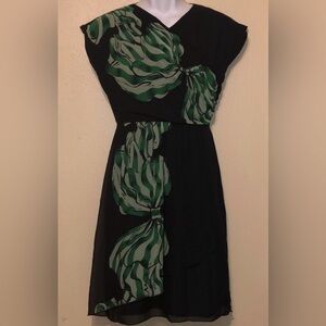 🖤 Anna Sui 🖤 Black Green Bow Silk lined Dress Size 2 XS Anthropologie